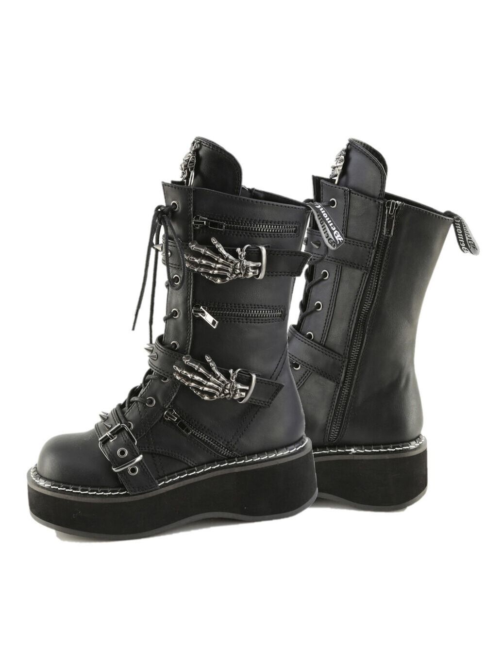 NIB Cryptic Goth Platform Combat Boots Skeleton Buckle Straps Emily 82 - Picture 3 of 6